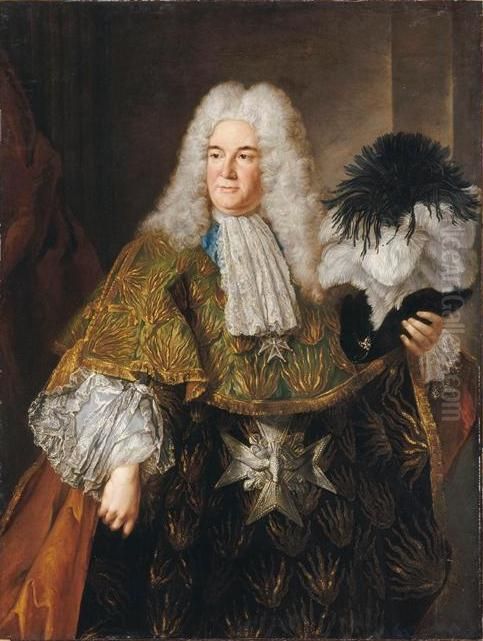 Portrait d'Antoine Crozat, marquis du Chatel (vers 1655-1738), revetu de l'habit de l'Ordre du Saint Esprit dont il fut le Grand Tresorier de 1715 a 1724 Oil Painting by Alexis-Simon Belle