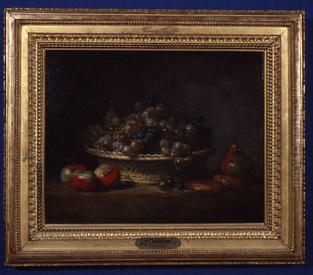 Corbeille de raisins, pommes et poires et galettes Oil Painting by Jean-Baptiste-Simeon Chardin