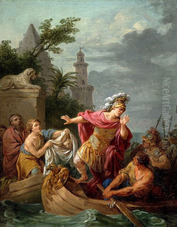 Caesar's remorse at the death of Pompey. Oil Painting by Louis-Jean-Francois Lagrenee