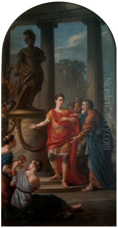 Caesar before the statue of Alexander. Oil Painting by Joseph-Marie Vien