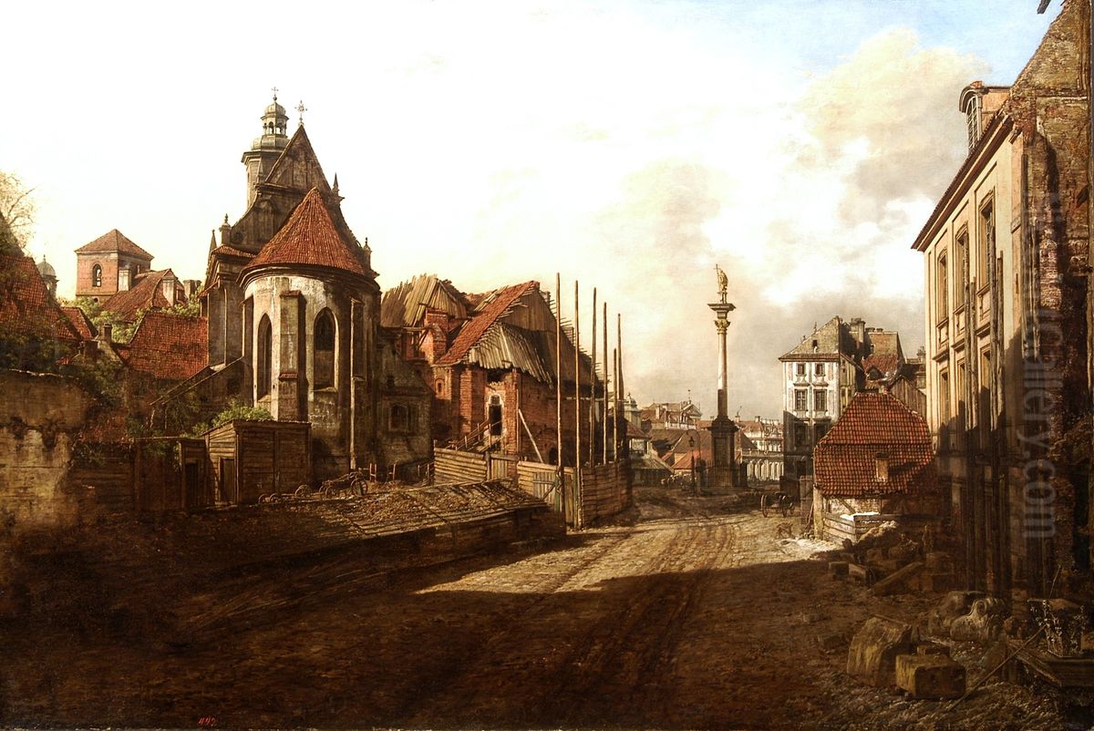 Widok kosciola Bernardynek i kolumny Zygmunta III od strony zjazdu do Wisly Oil Painting by Bernardo Bellotto