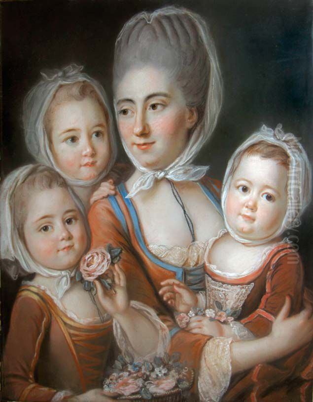 Portrait de Mme de Voyer avec ses trois filles Oil Painting by Unidentified painter