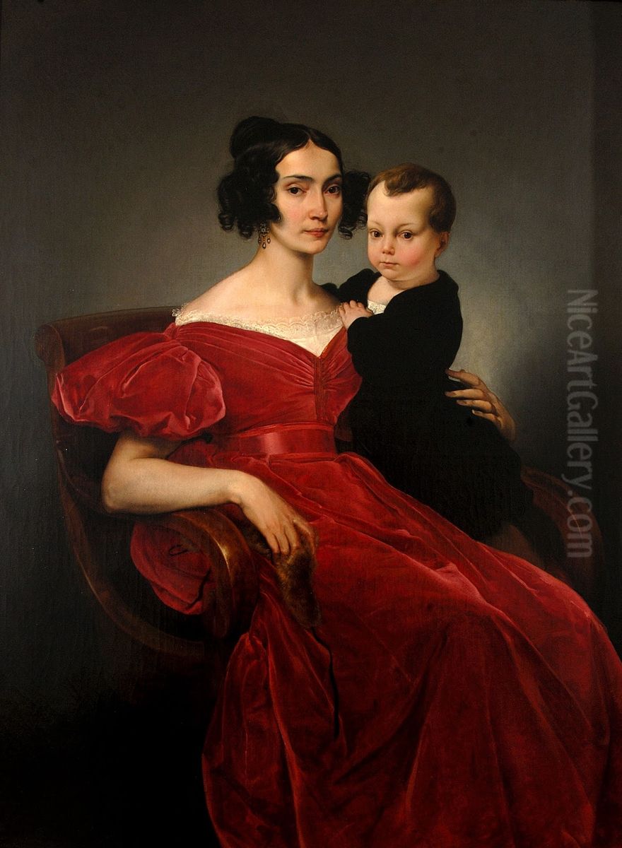 Ritratto della Contessa Teresa Zumali Marsili col figlio Giuseppe Oil Painting by Francesco Hayez