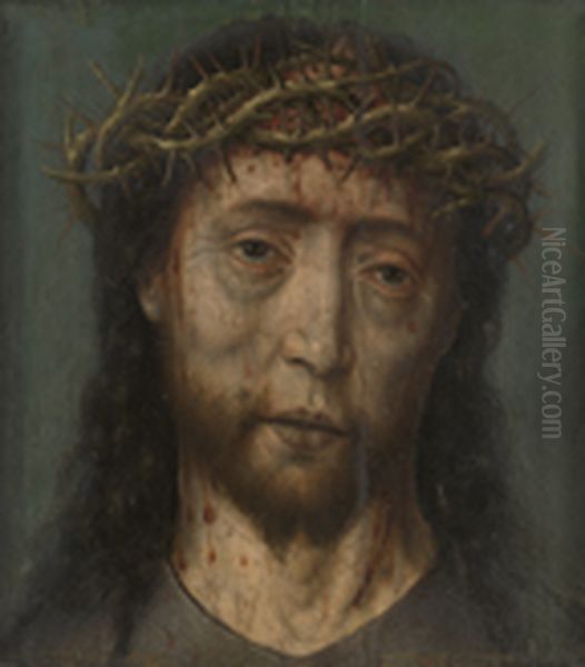 Christus met de doornenkroon / Keerzijde : Schedel Oil Painting by Aelbrecht Bouts