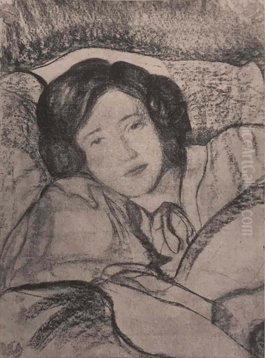 Portrait of a woman laying in bed Oil Painting by Stanislaw Ignacy Witkiewicz (Witkacy)