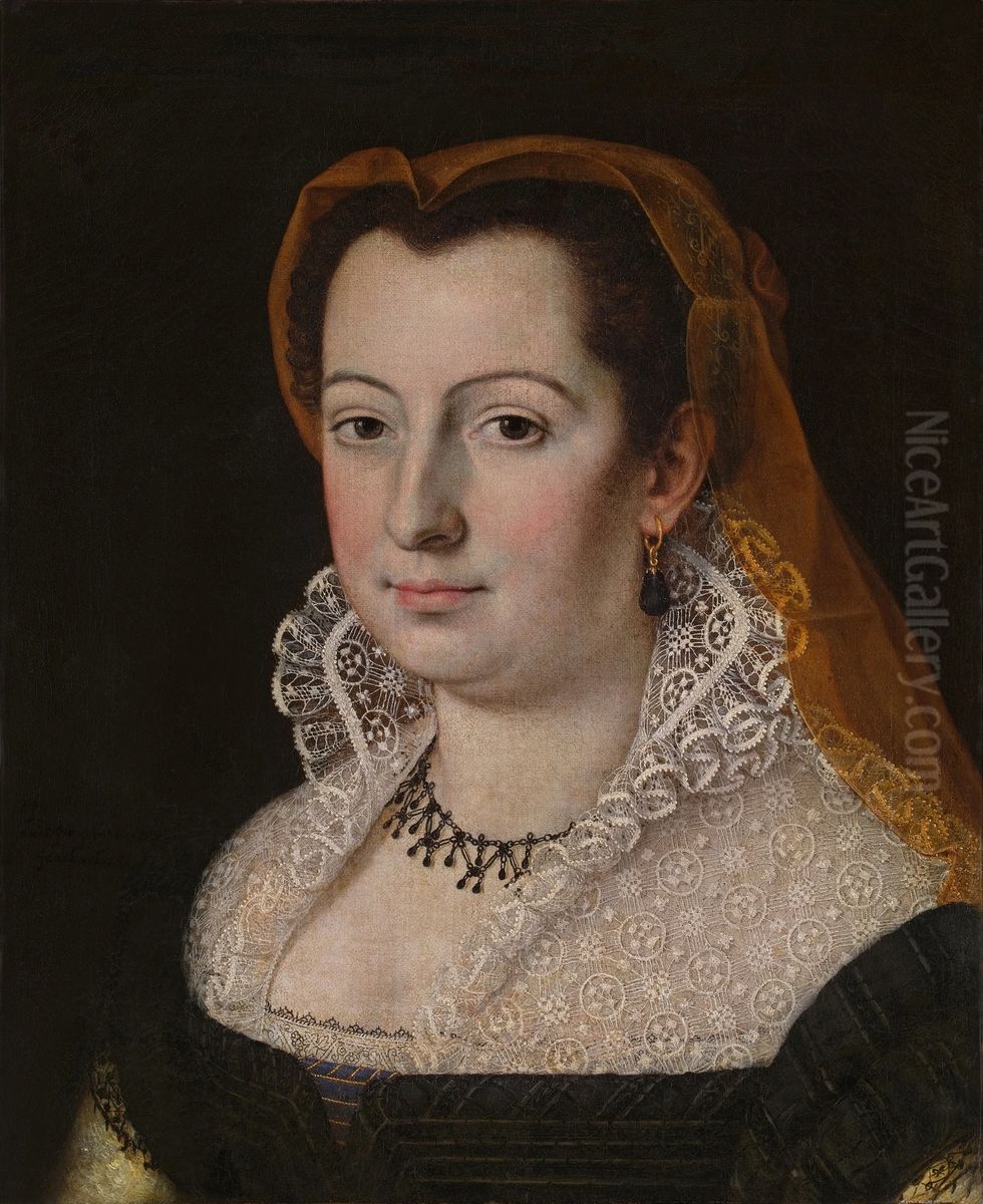 Portrait of a woman in a black dress Oil Painting by Scipione Pulzone