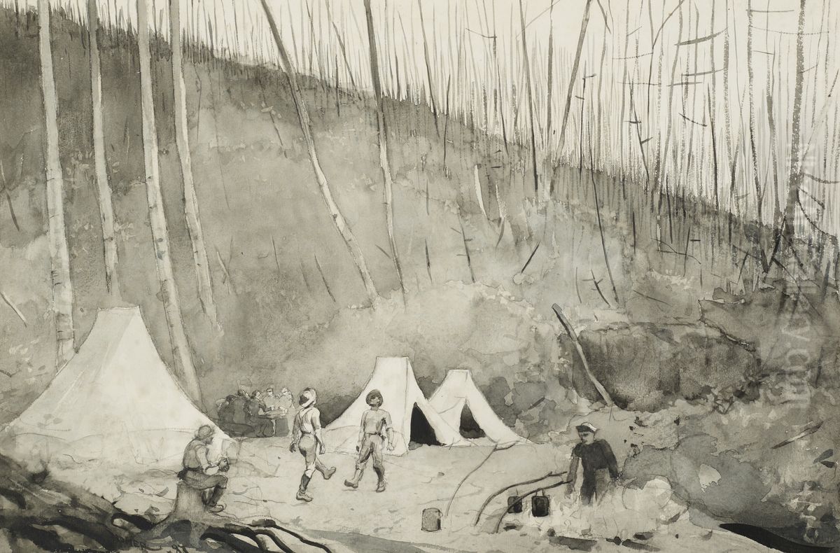 Camp in Canada Oil Painting by Winslow Homer