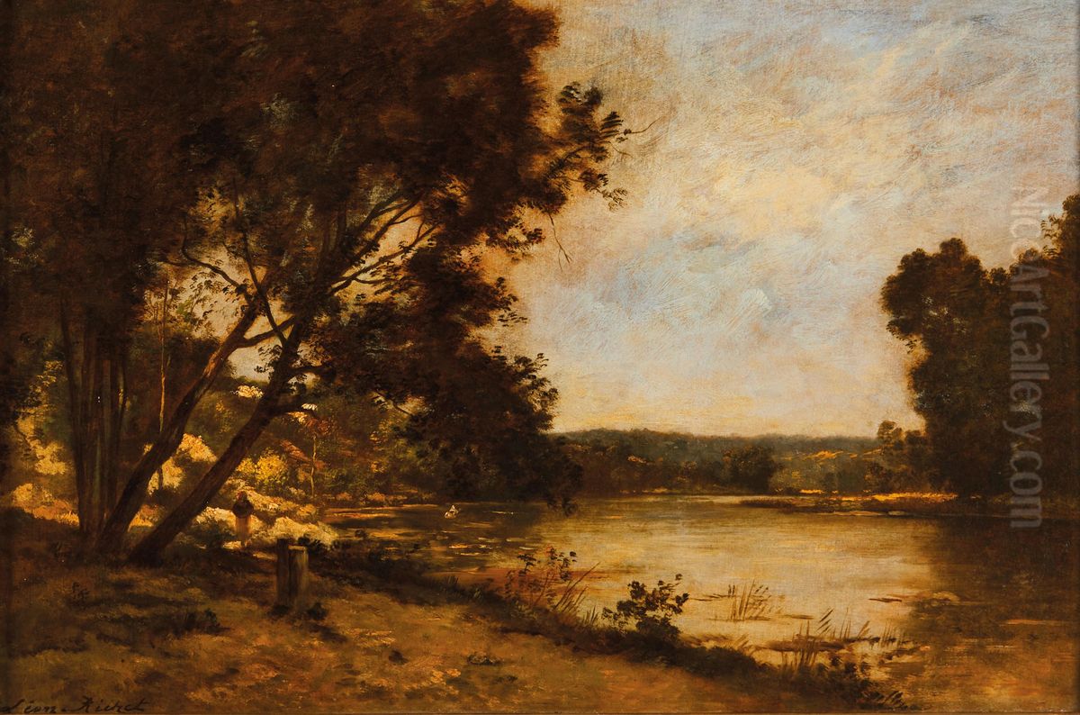 Promeneurs au bord de la riviere Oil Painting by Leon Richet