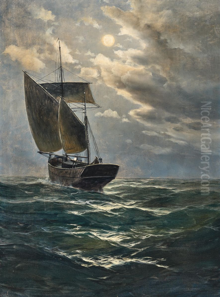 Fischer im Mondlicht Oil Painting by Max Jensen