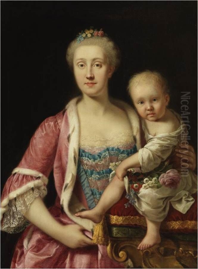 So-called portrait of Maria Carolina of Austria and her daughter Maria Theresa of Naples and Sicily Oil Painting by Giuseppe Bonito