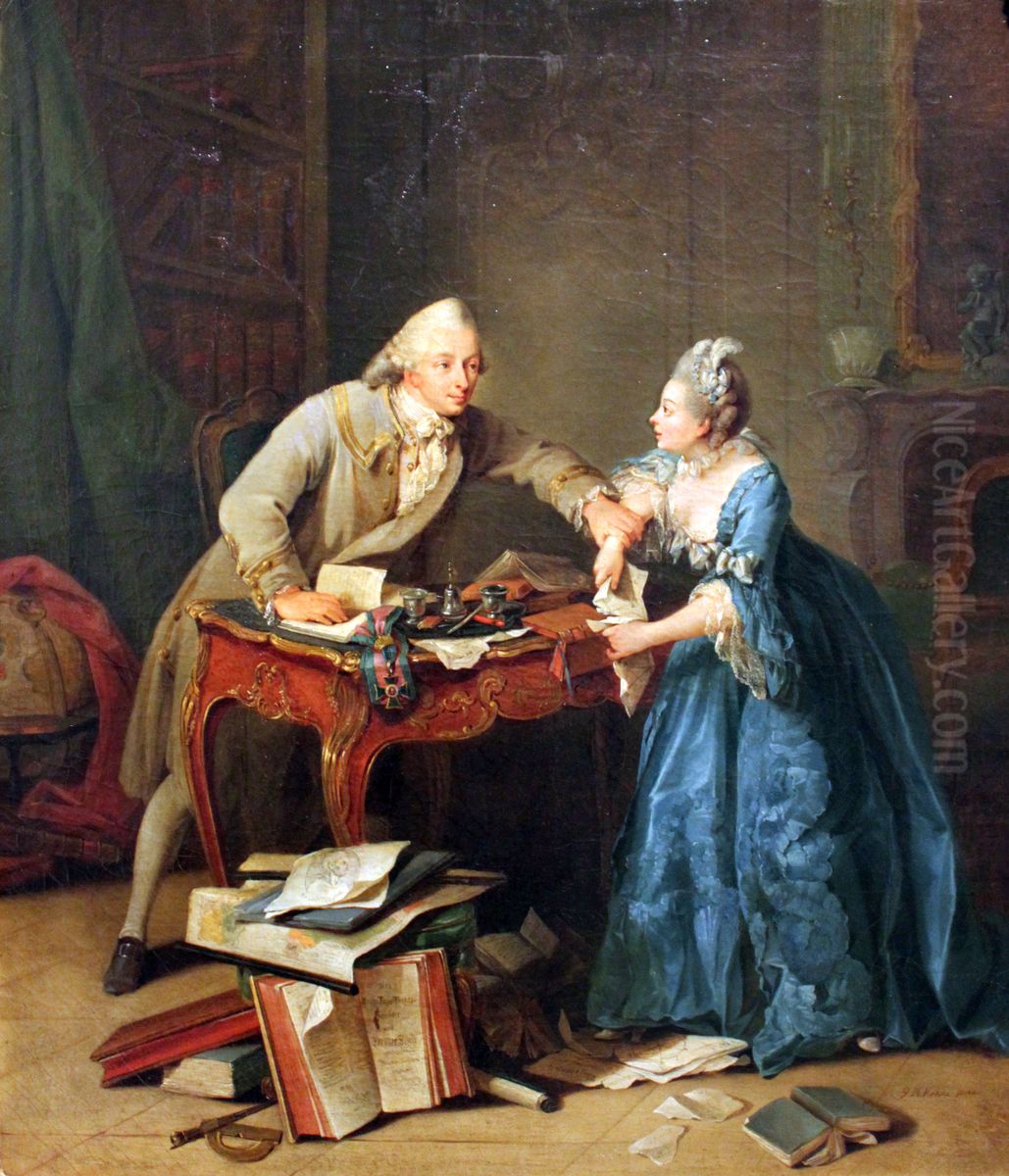 Torn Between Science and Marriage Oil Painting by Georg Melchior Kraus