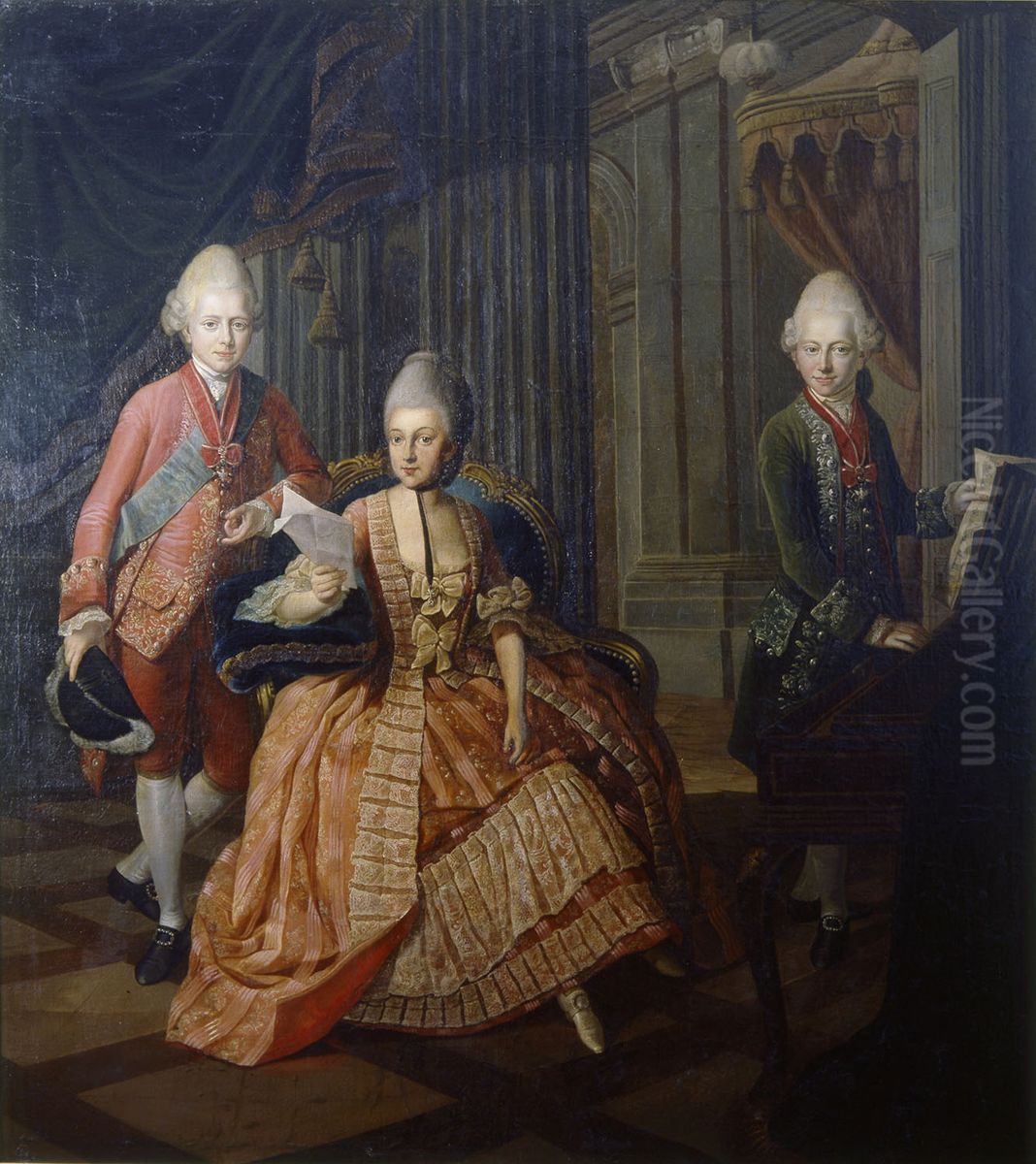 Anna Amalia von Braunschweig-Wolfenbuttel mit ihren beiden Sohnen Oil Painting by Anna Rosina de Gasc