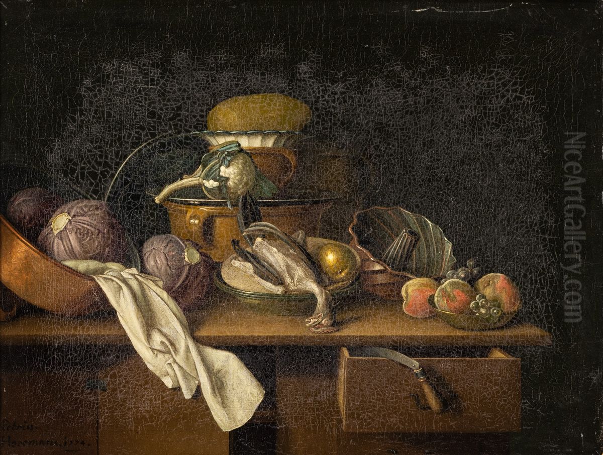 Kitchen still life with vegetables, fruits and poultry Oil Painting by Peter Jacob Horemans
