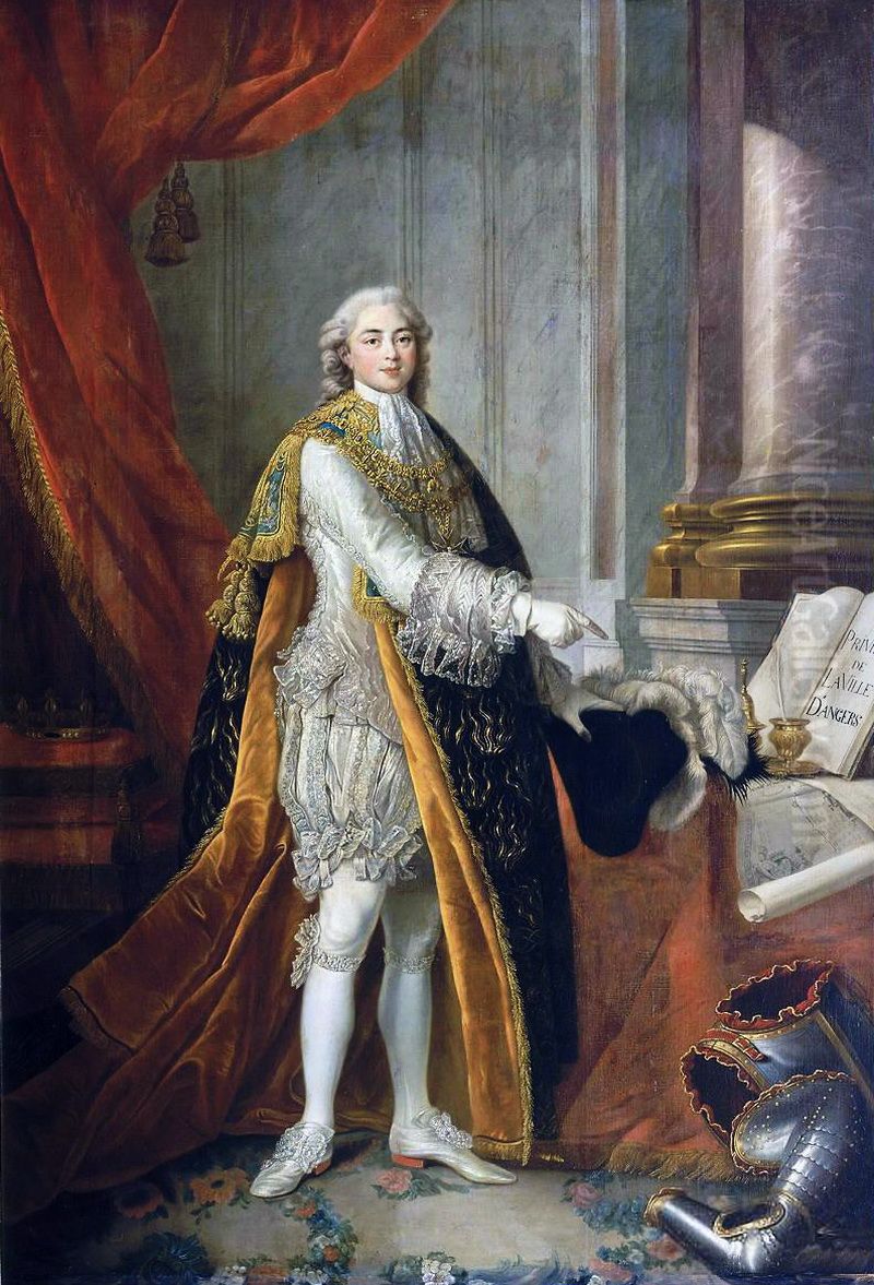 Louis-Stanislas-Xavier de France (1755-1824), comte de Provence (futur roiLouis XVIII) en grand habit de l'ordre du Saint Esprit et presentant les 