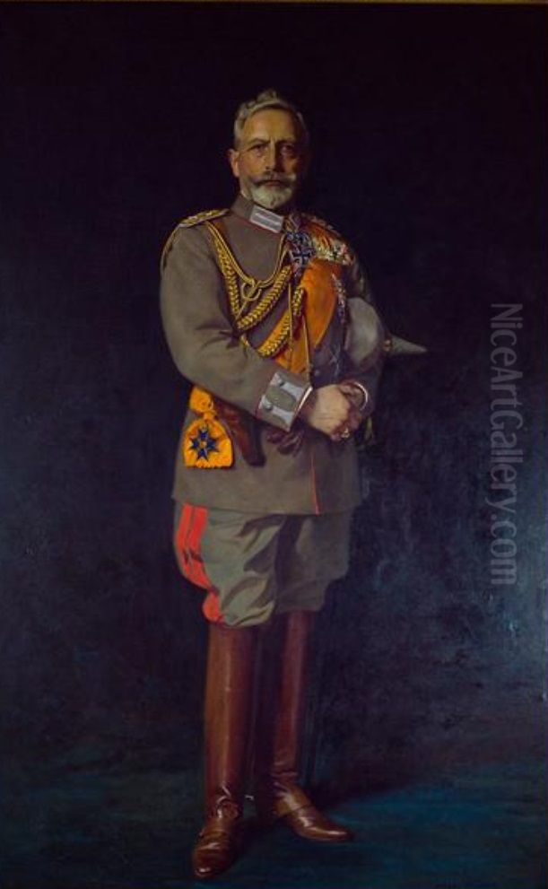 Emperor Wilhelm II in a general's uniform Oil Painting by Alfred Schwarz