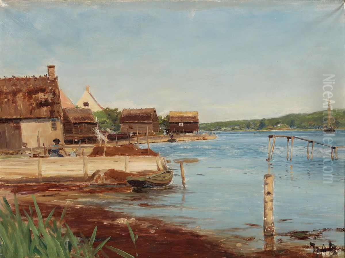 Parti fra Jyllinge med udsigt til Roskilde Fjord. Oil Painting by H. A. Brendekilde