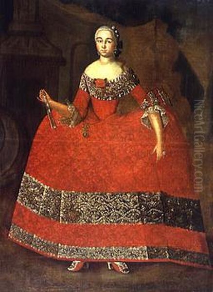 Portrait of Tishinina Ksenia Ivanovna (1736-1757) Oil Painting by Ivan Grigorevich Cherevin