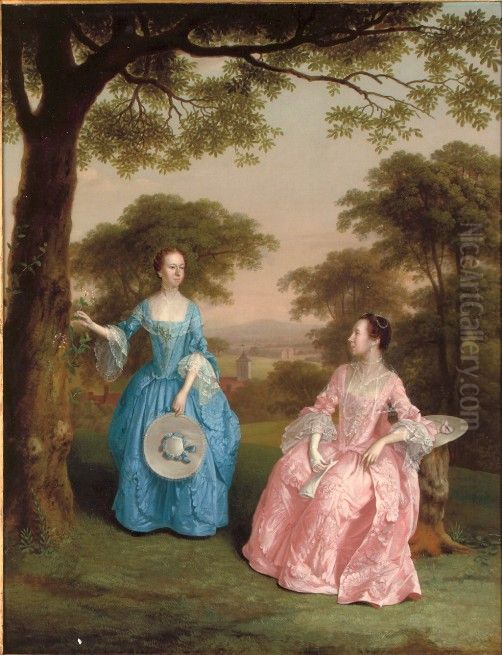 Alicia and Jane Clarke of Walford Court, Ross-on-Wye, Herefordshire Oil Painting by Arthur Devis