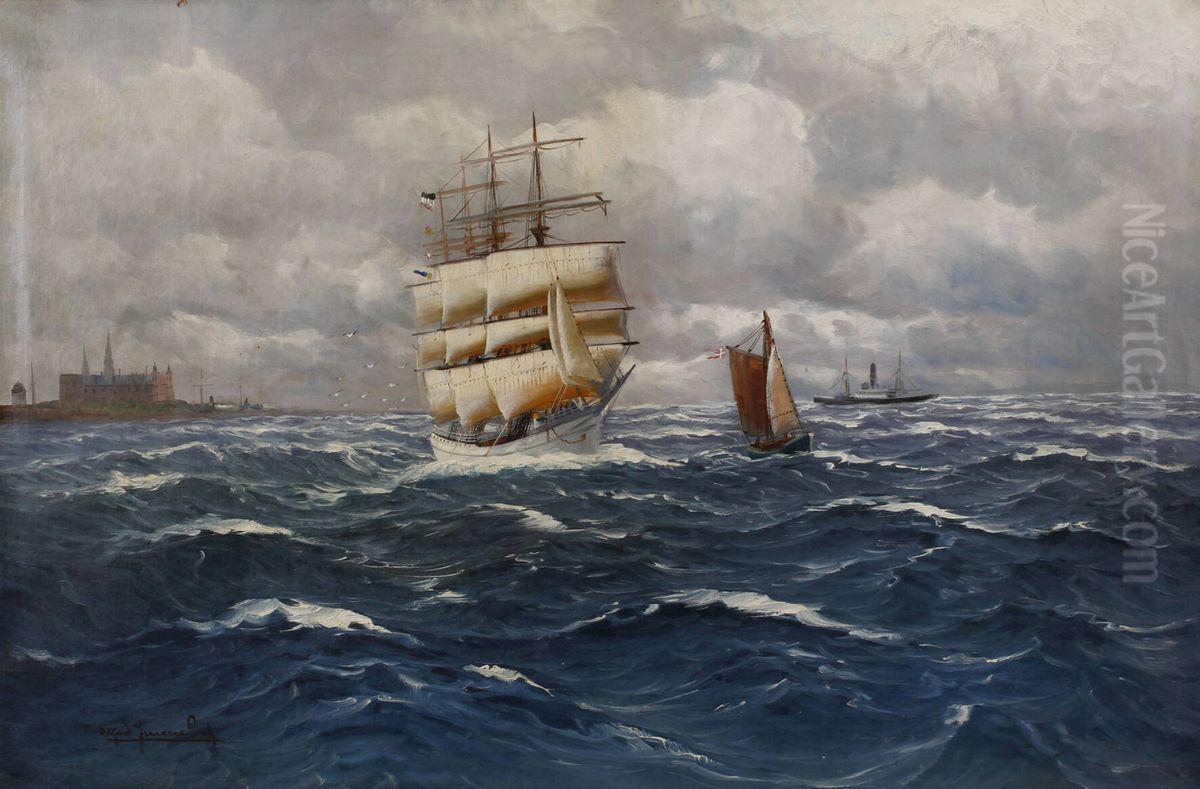 Four-master on the high seas Oil Painting by Alfred Jensen