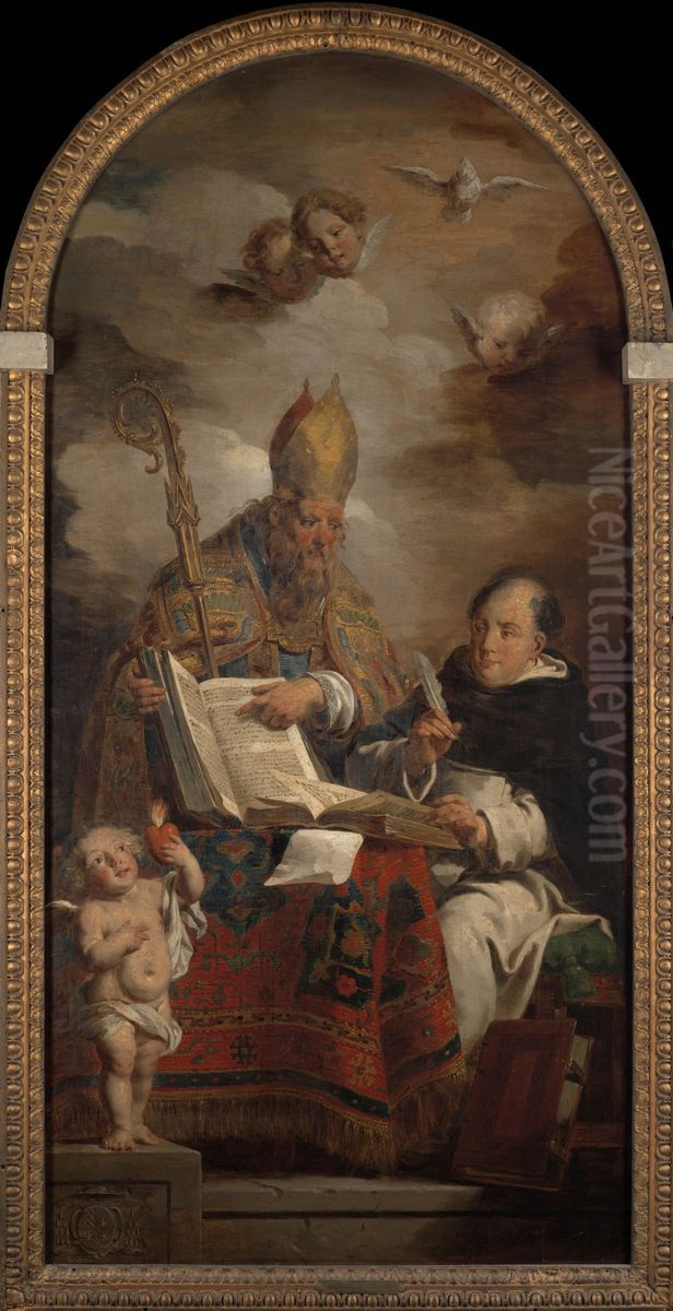 Saint August of Hippo and Saint Thomas of Aquino Oil Painting by Pieter Jozef Verhaghen
