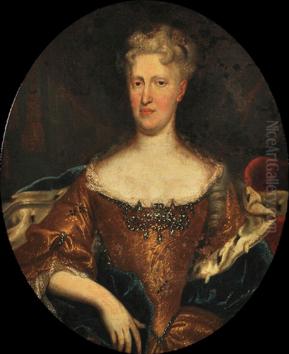 Portrait of an Elegant Woman with an Ermine-lined Cape Oil Painting by Unidentified painter
