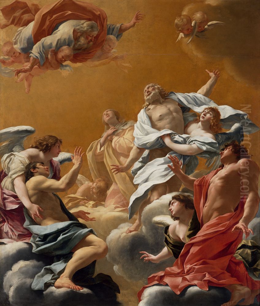 Saint Eustache et sa famille portes au ciel Oil Painting by Simon Vouet