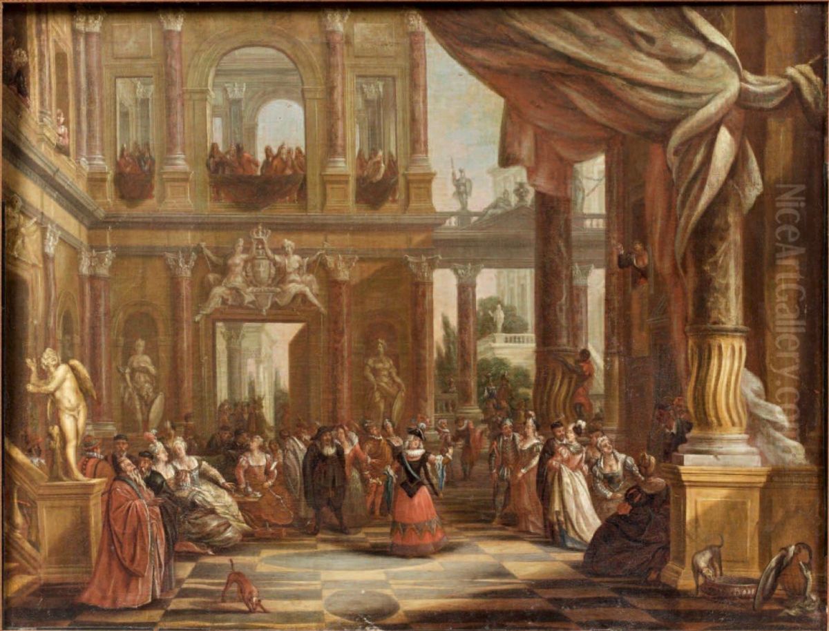 A ball outside a palace Oil Painting by Willem Augustin van Minderhout