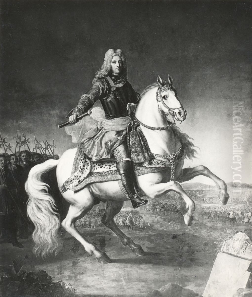 Equestrian portrait of Jean-Philippe-Eugene de Merode-Westerloo Oil Painting by Jacob van Schuppen