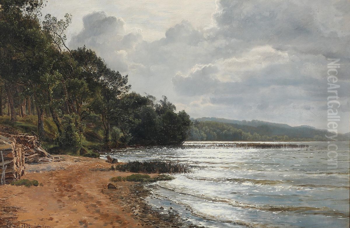 Midsommerlandskab ved en so. Oil Painting by Janus Andreas Bartholin La Cour