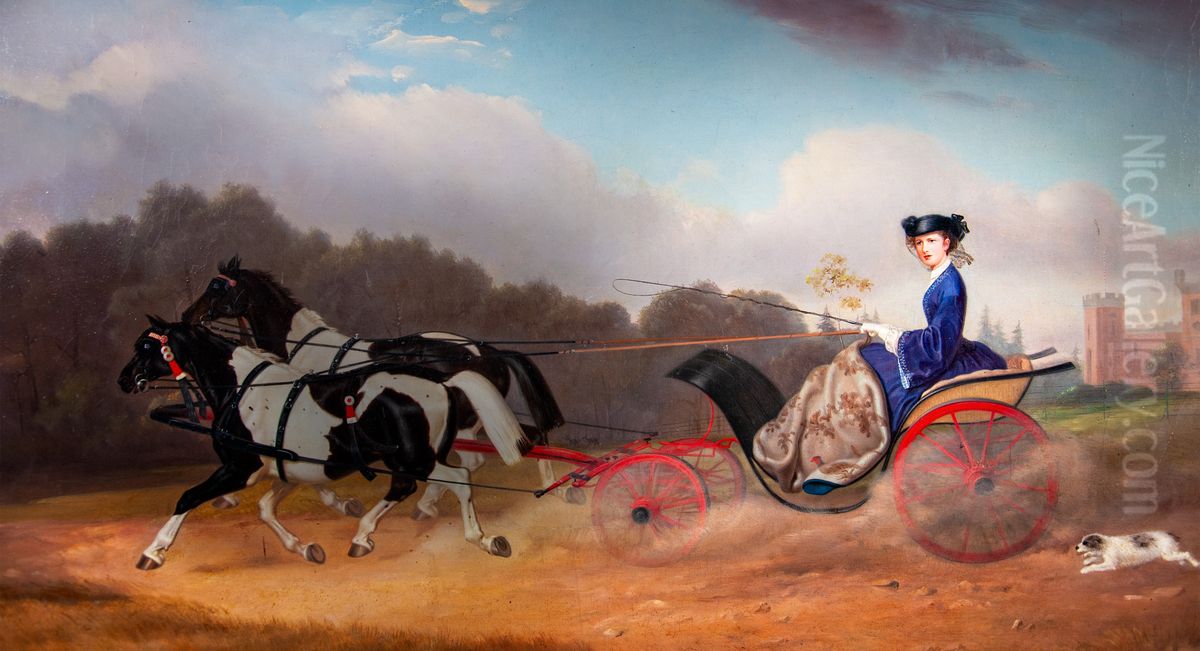 Lady in a Carriage in front of the Hradek u Nechanic Castle Oil Painting by Louis Grunler