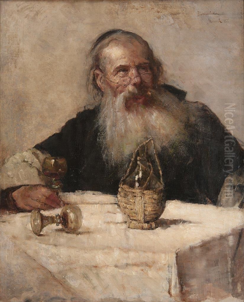 Jew drinking wine Oil Painting by Olga Boznanska