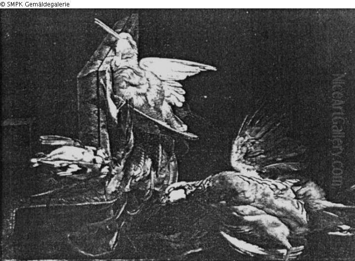 Still life with snipes, goldfinches and rock partridges Oil Painting by Willem Van Aelst