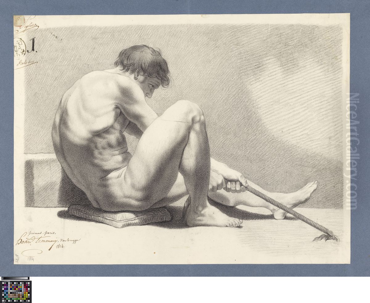seated male nude with a rope Oil Painting by Henri Timmerij
