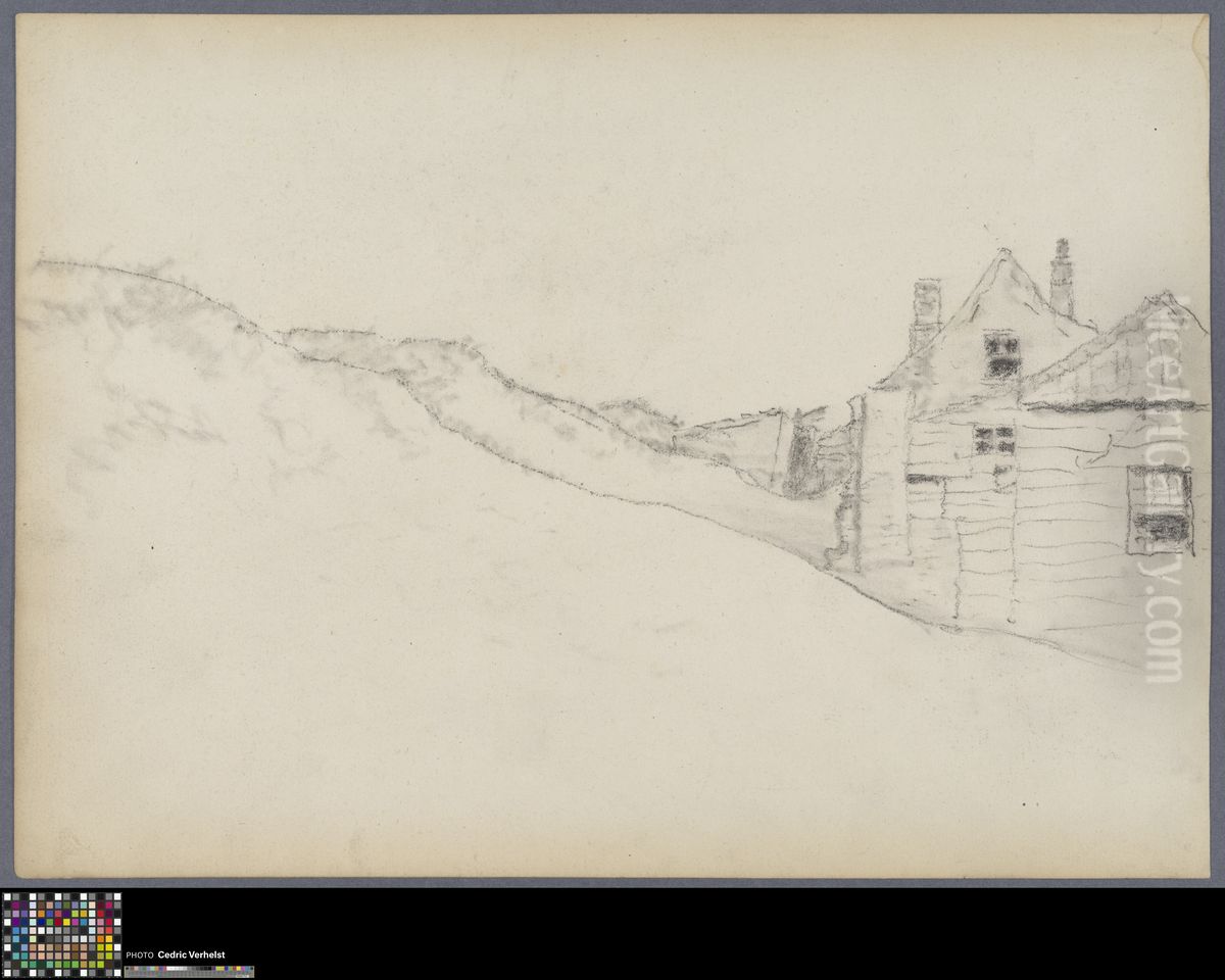 landschape with a field and two cottages Oil Painting by Musea Brugge