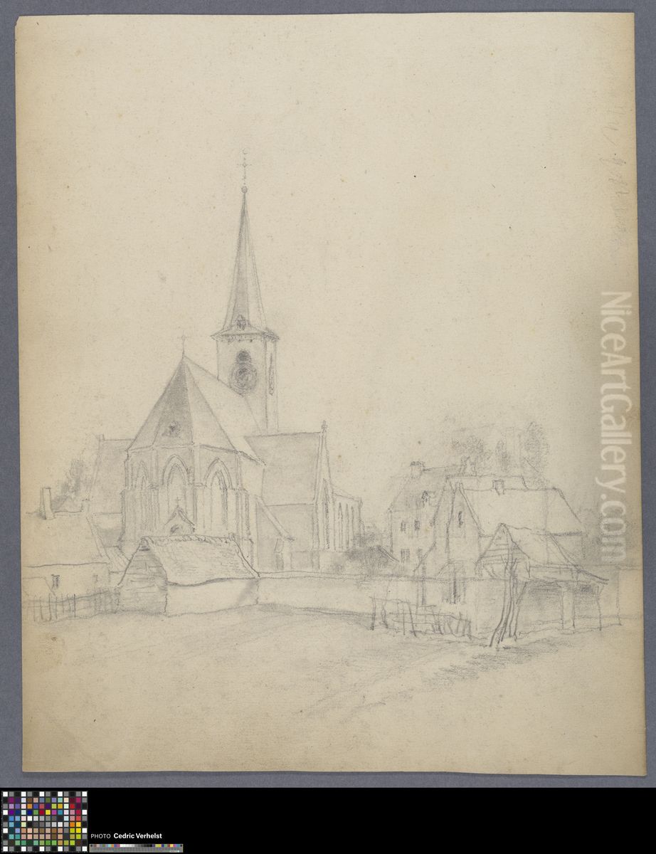 townscape with a church and houses Oil Painting by Musea Brugge