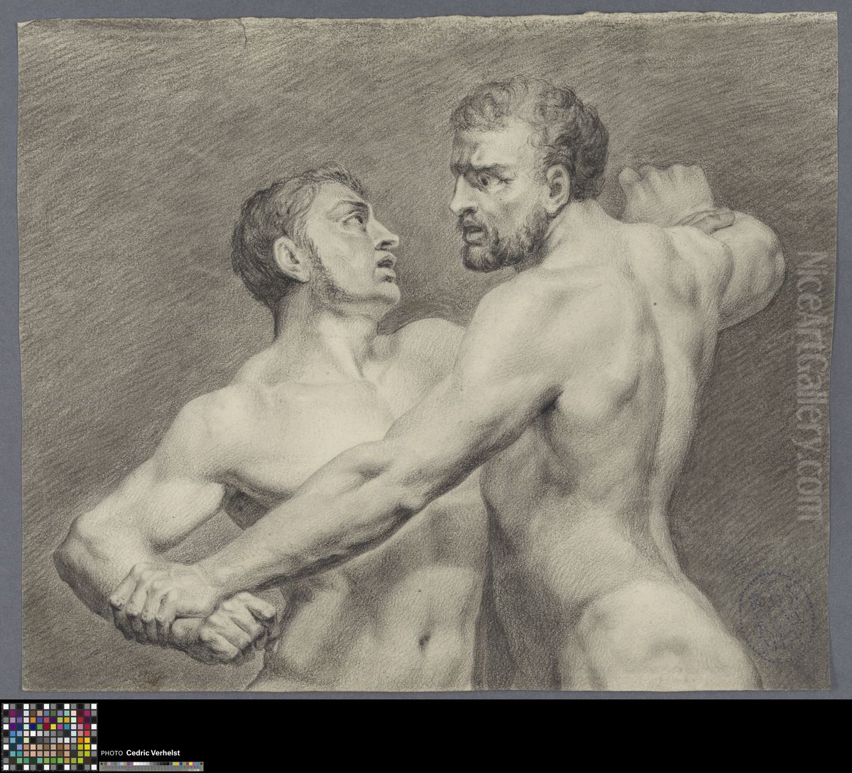 two fighting male nudes Oil Painting by Ignatius Josephus van Regemorter