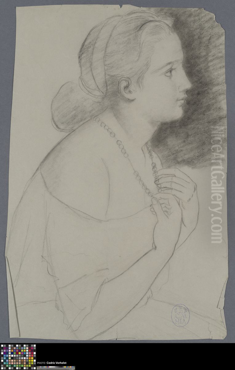 half-figure of a seated woman wearing a pearl necklace Oil Painting by Musea Brugge