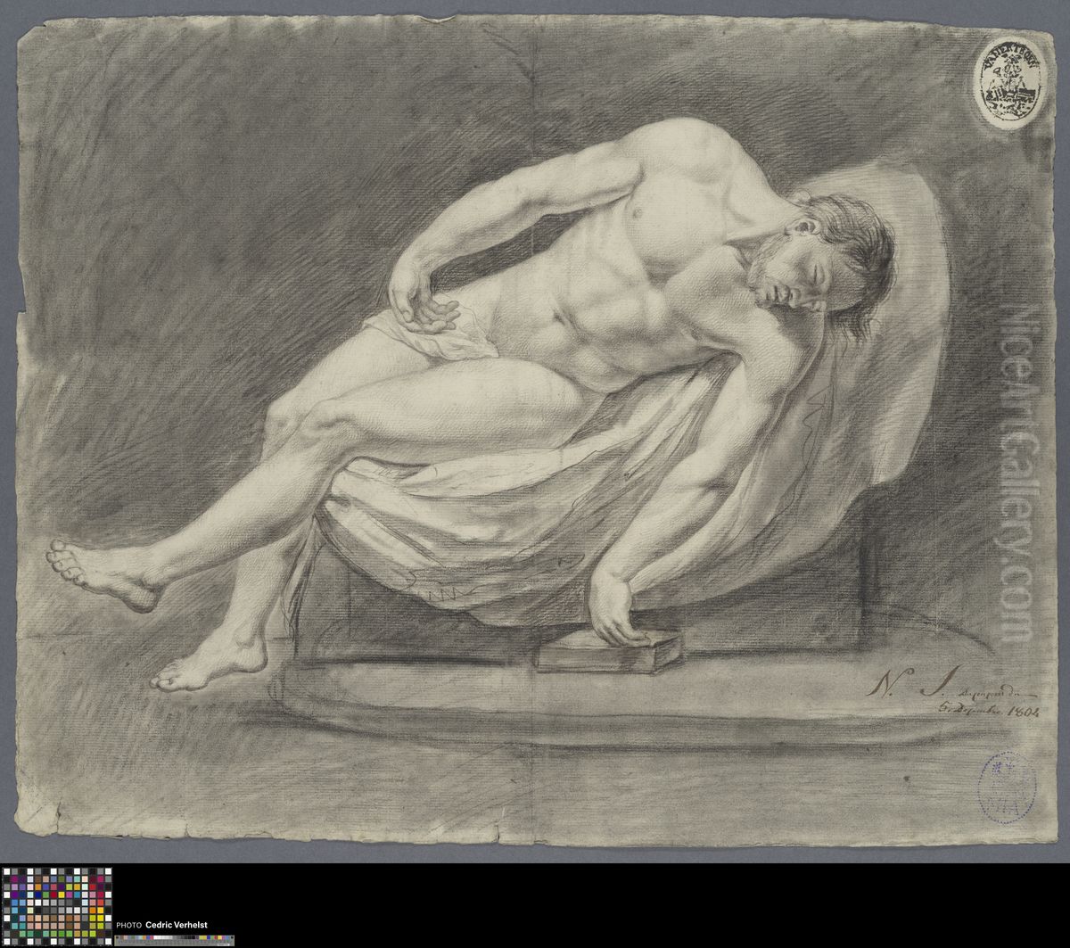 reclining male nude Oil Painting by Ignatius Josephus van Regemorter