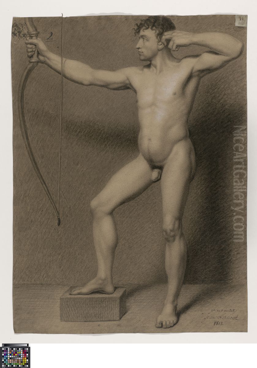standing male nude holding a longbow Oil Painting by Joannes Lernous