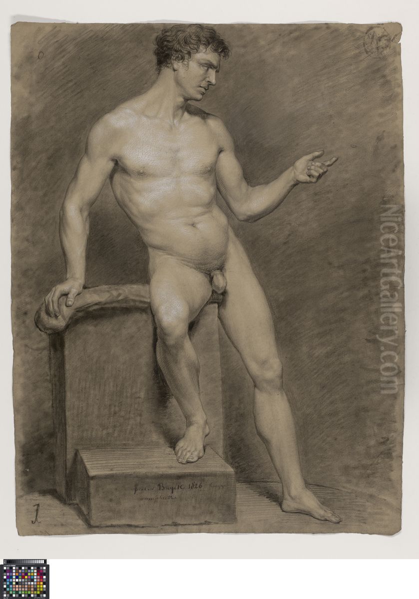 seated male nude Oil Painting by Pierre Francois Buyck