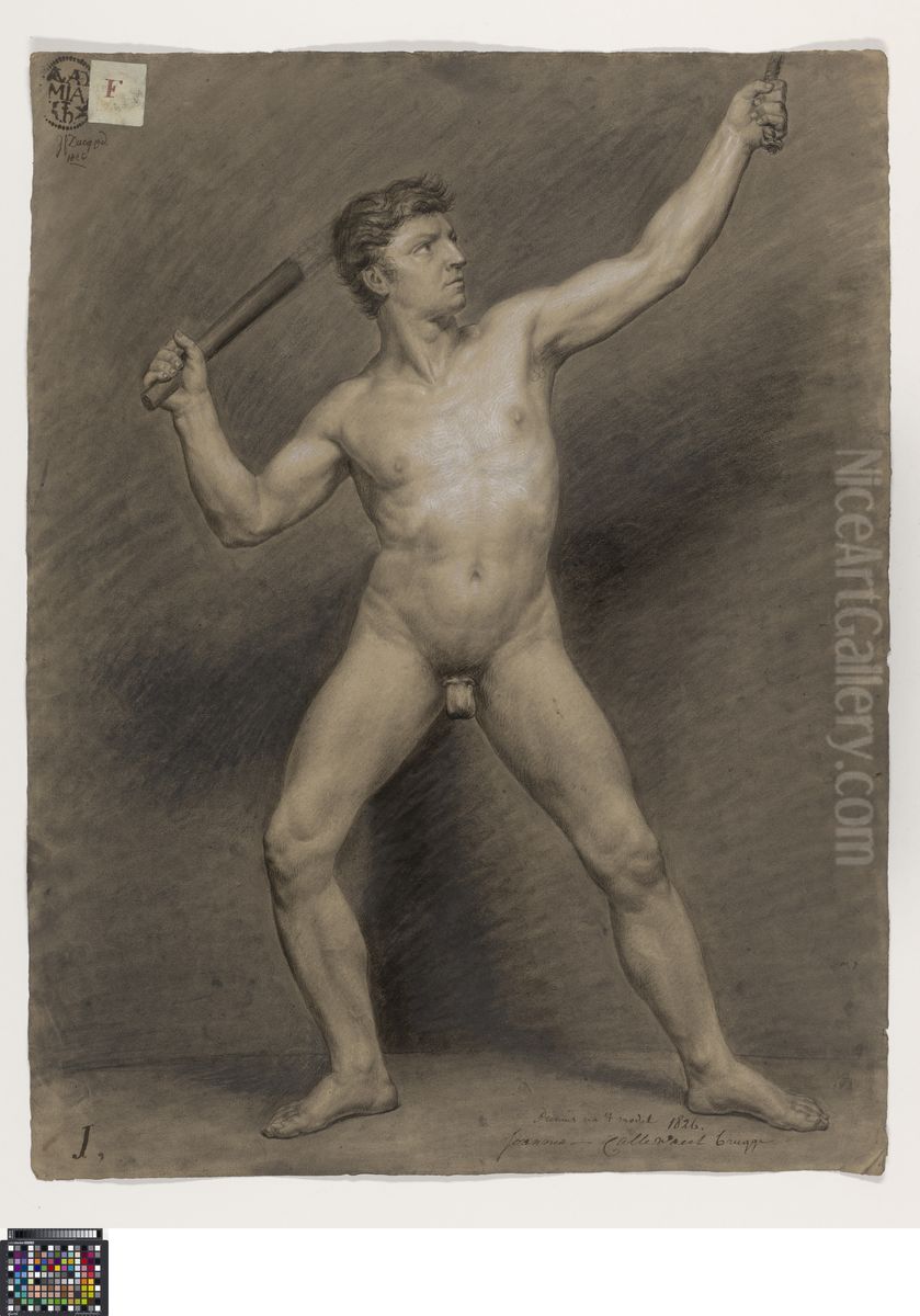 standing male nude holding a bat Oil Painting by Joannes Callewaert