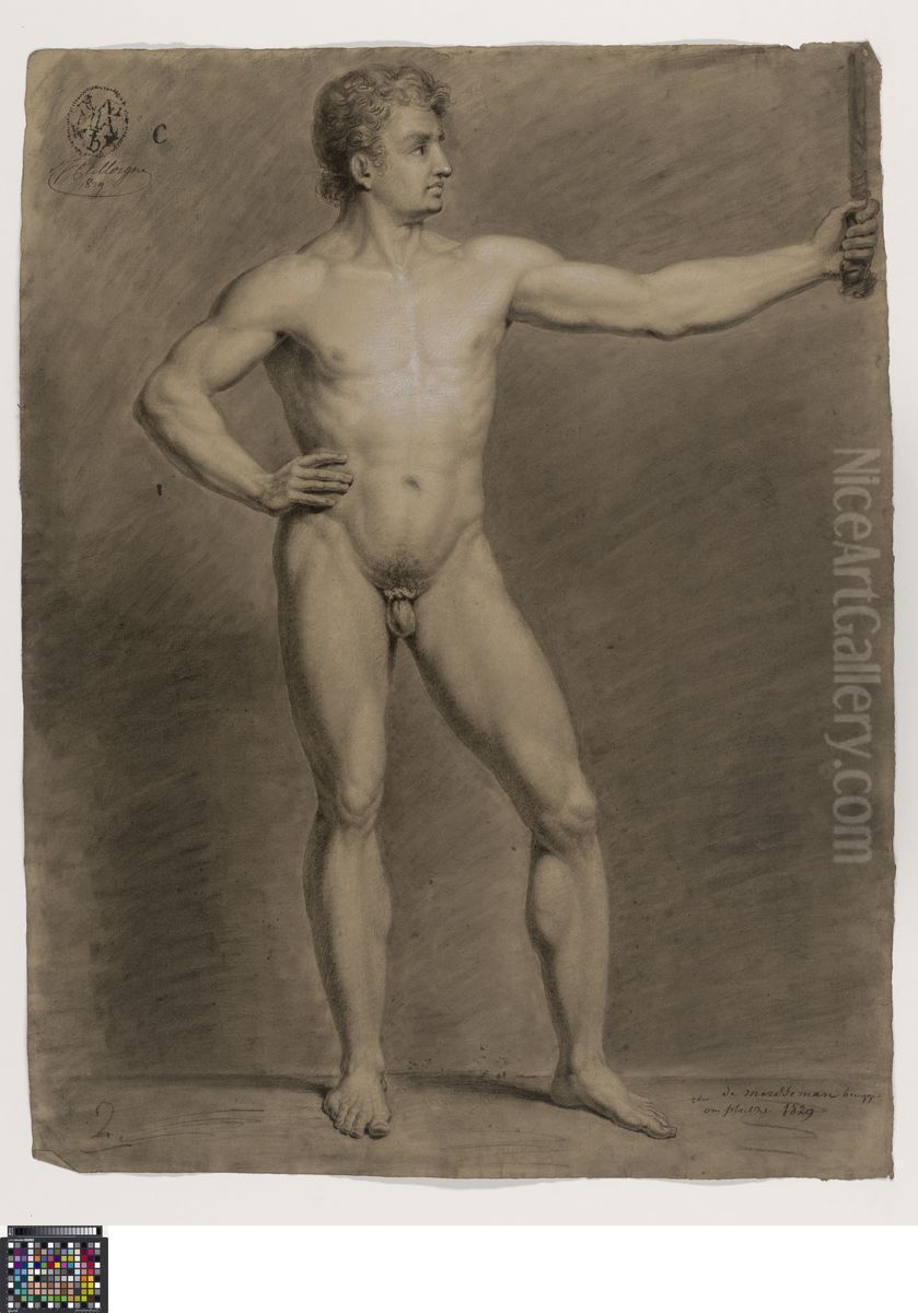 standing male nude Oil Painting by Auguste-Joseph De Mersseman
