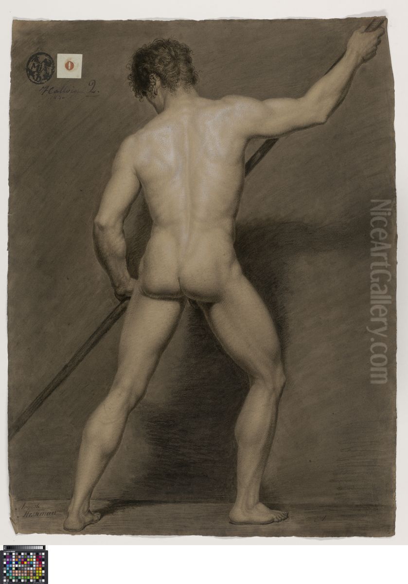 standing male nude, seen from behind Oil Painting by Auguste-Joseph De Mersseman