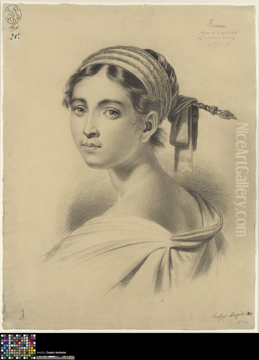 bust of a young woman wearing a hairpin Oil Painting by Leopold Malfeyt