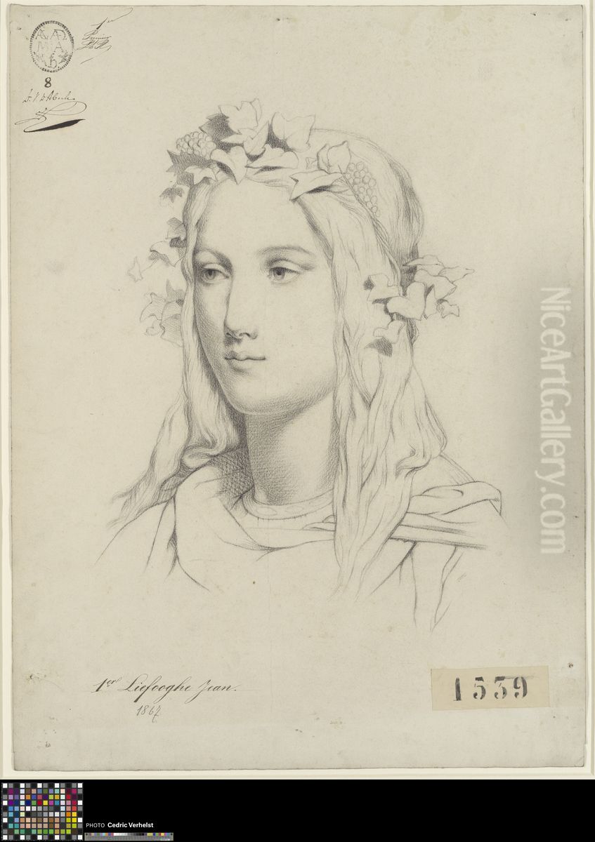 young woman wearing a wreath Oil Painting by Jean Liefooghe