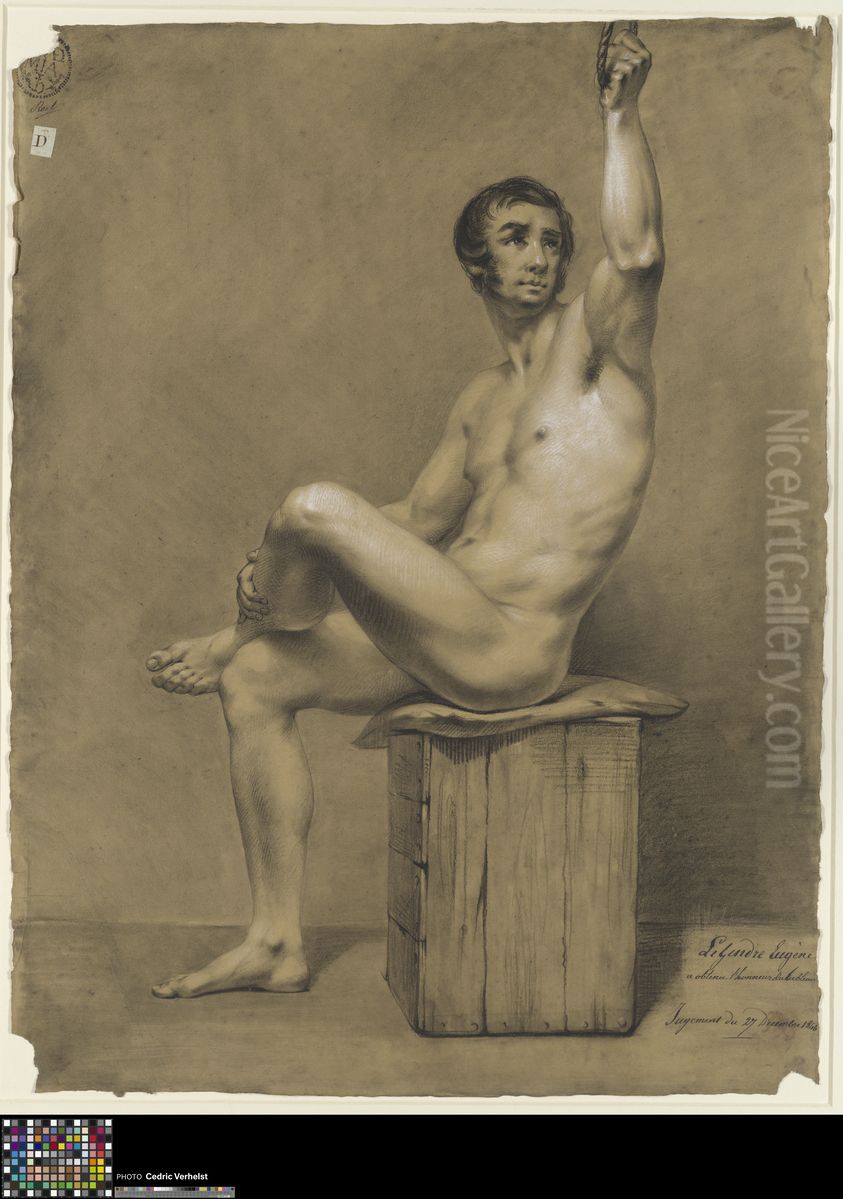 seated male nude Oil Painting by Eugene Charles Legendre