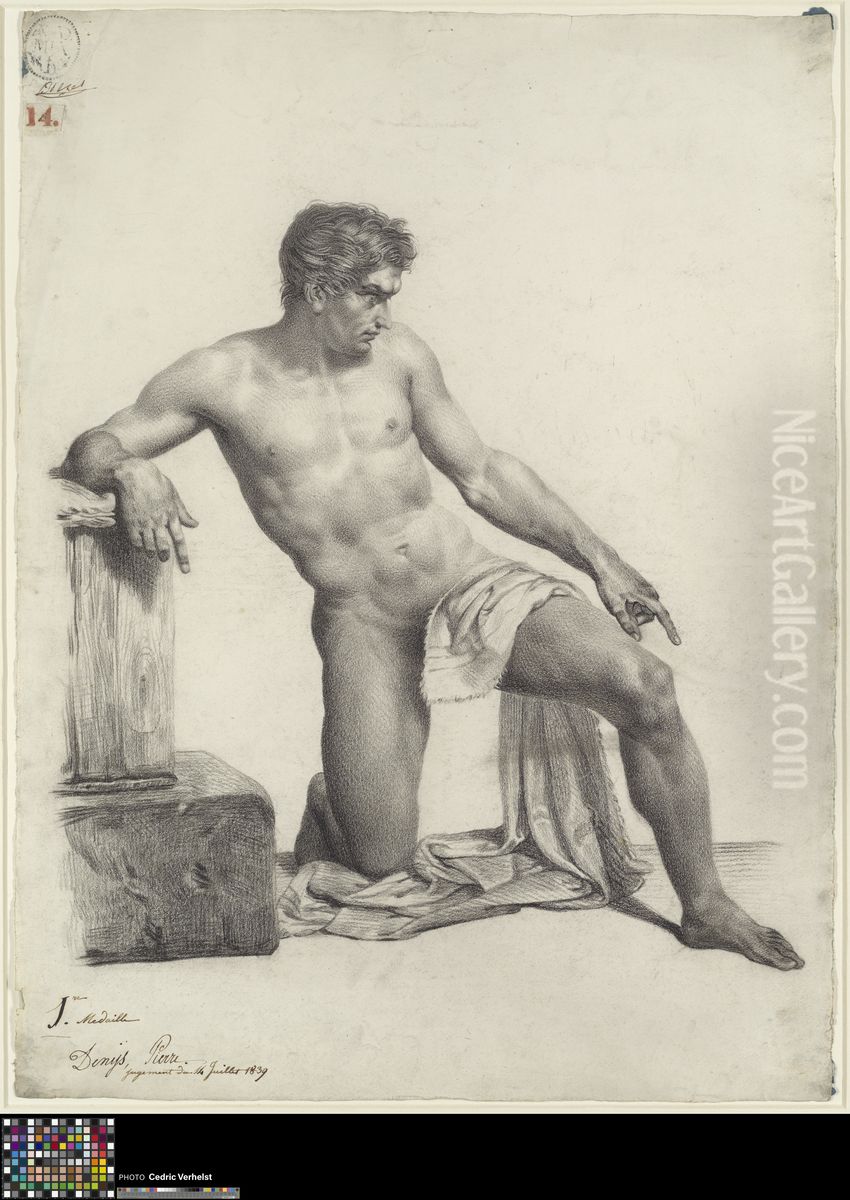 kneeling male nude Oil Painting by Pierre Denis