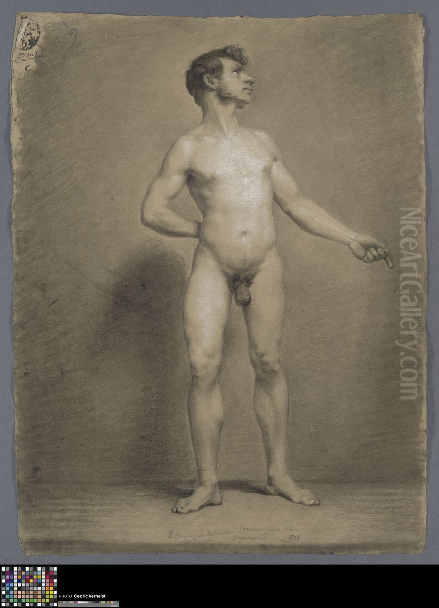 standing male nude Oil Painting by Bruno Van Hollebeke