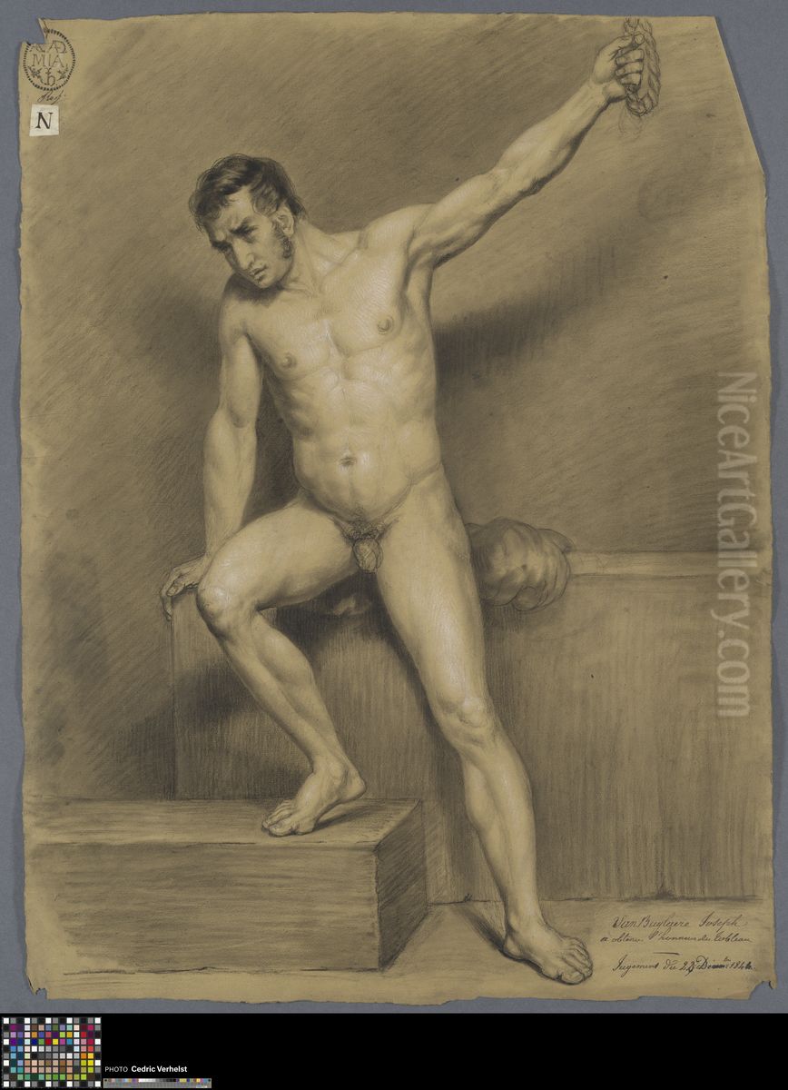 seated male nude Oil Painting by Joseph van Buylaere