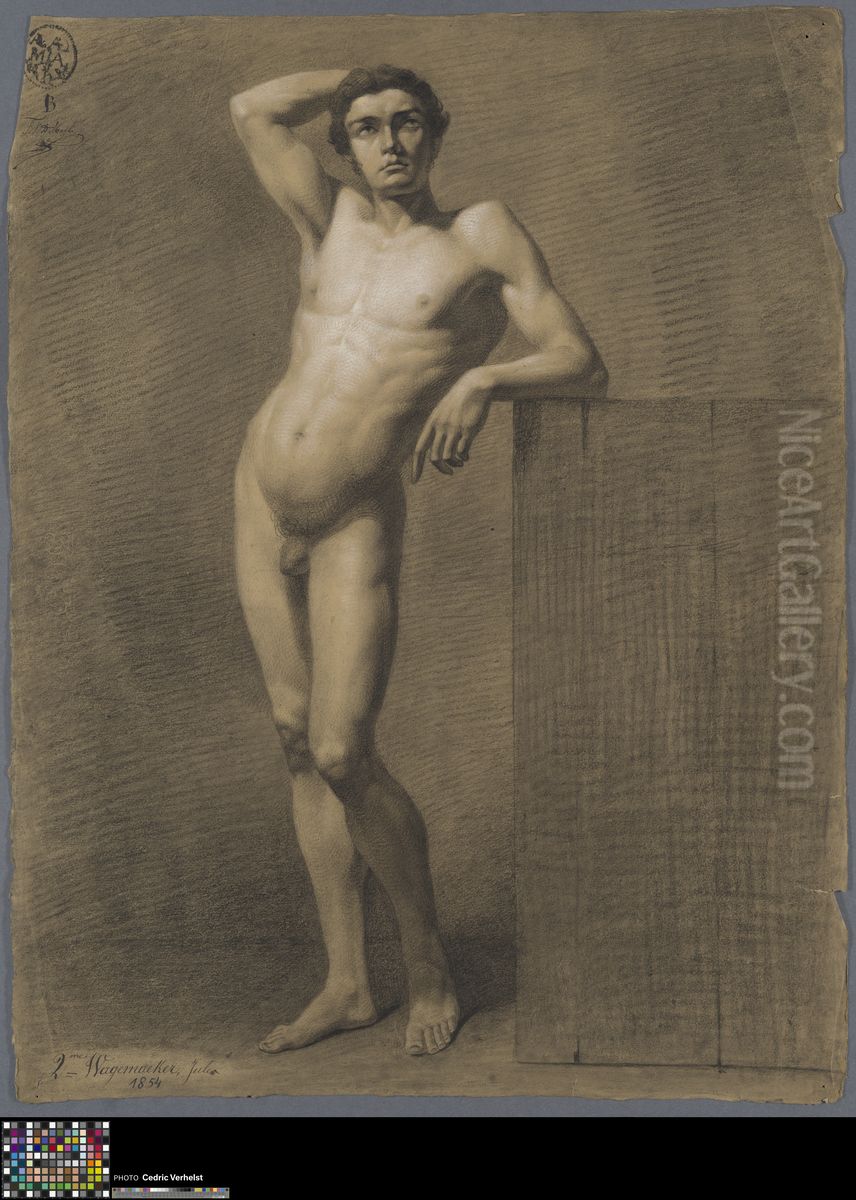 standing male nude Oil Painting by Jules Wagemaeker
